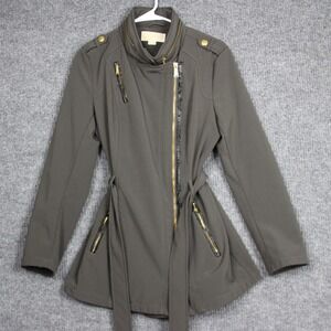 Michael Kors Gray Belted Moto Jacket with Gold‎ Hardware Size S Packable Hoodie
